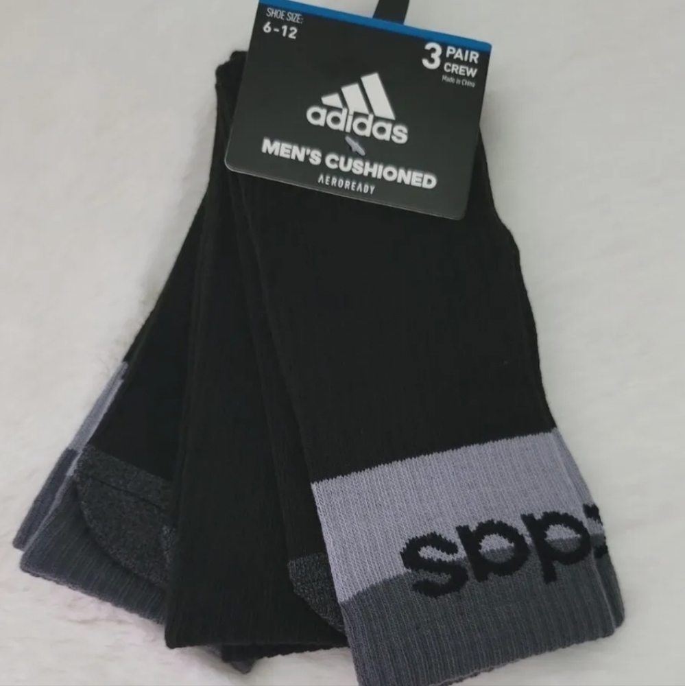 💥ADIDAS NEW 3 PAIRS MENS AEROREADY CUSHIONED CREW SOCKS SHOE - Picture 1 of 6